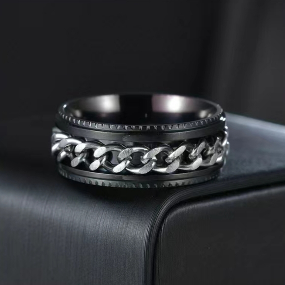 Mens Stainless Steel Black Ring - Picture 1 of 3